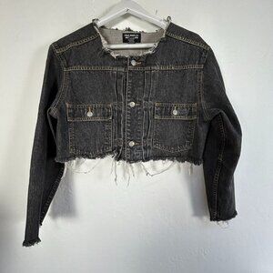 Polo jeans Co. Ralph Lauren Women's Raw Hem Cropped Jean Jacket Black Medium